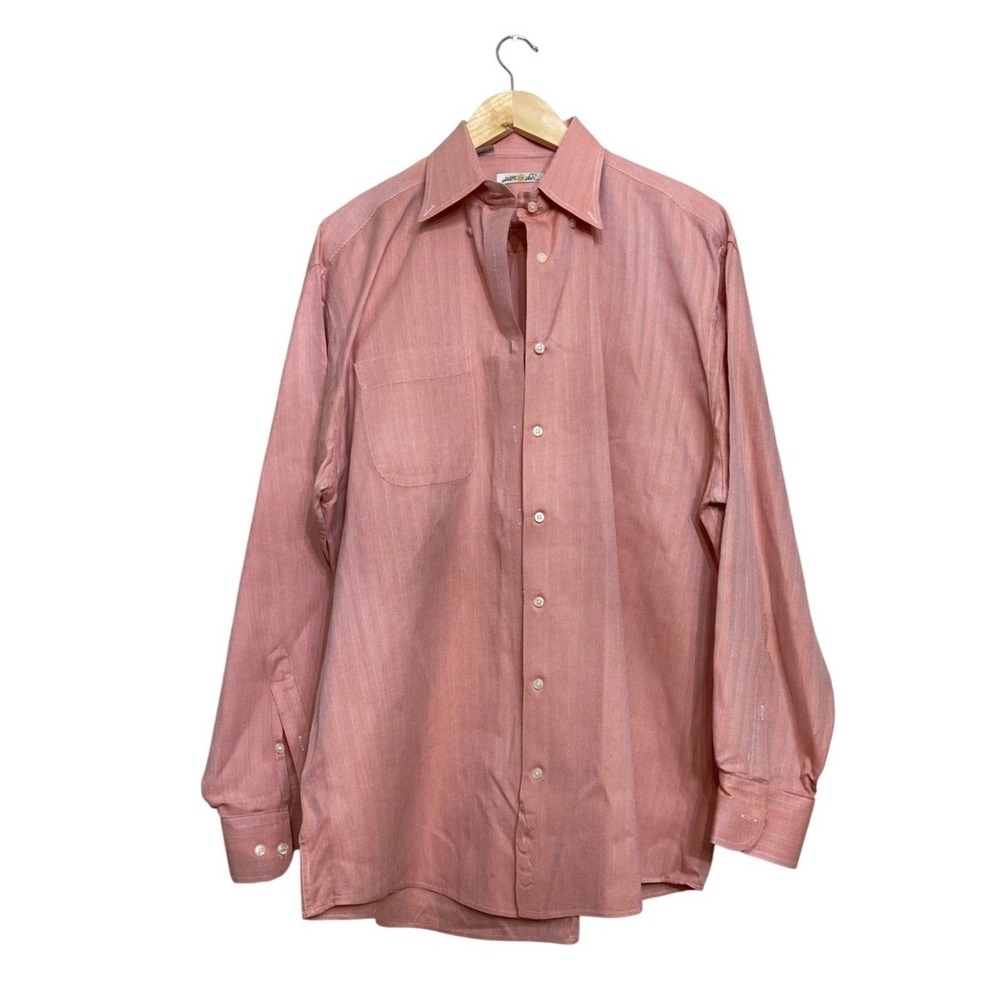 Peter Millar Mens Large Coral Herringbone Button Down Shirt 100% Cotton Long Slv